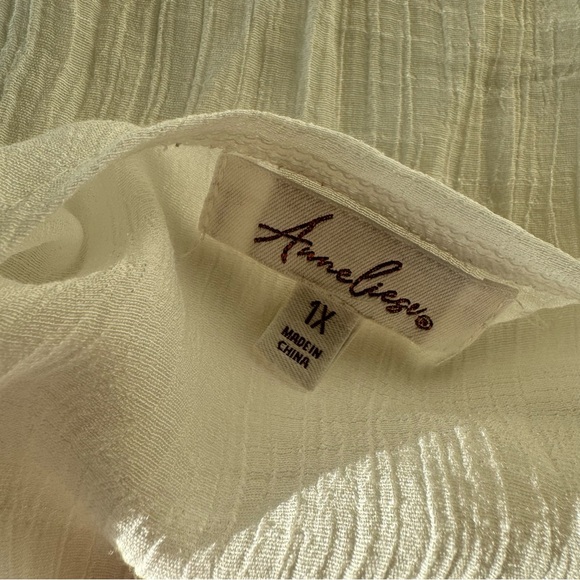 ANNE LIEGE Size 1X White Open Embroidered Kimono Blouse Top - Picture 5 of 6